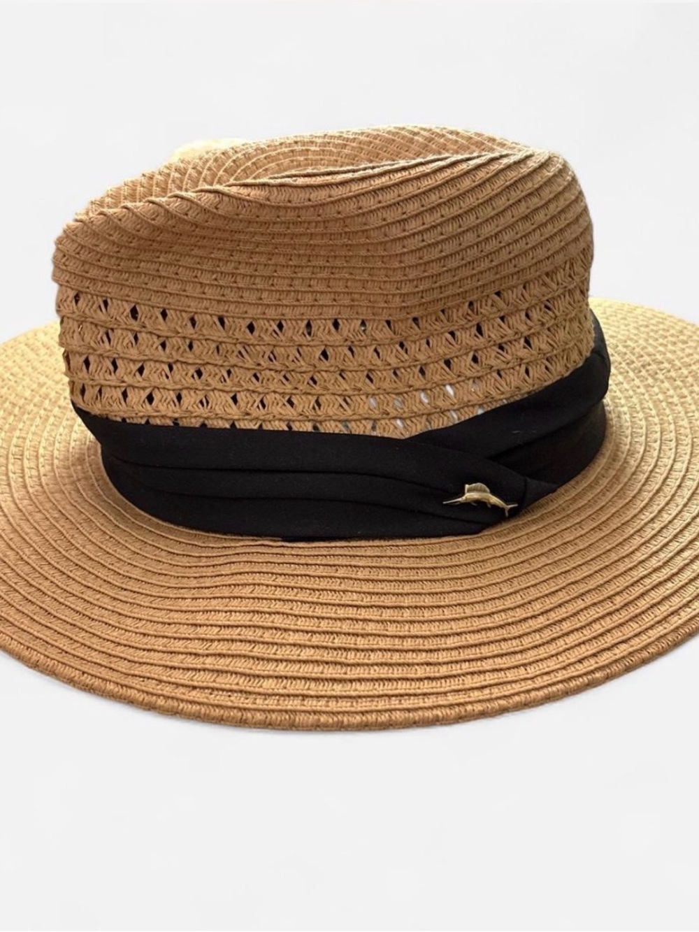 Tommy Bahama Classic Tan Straw Sun Hat with Black Band M/L